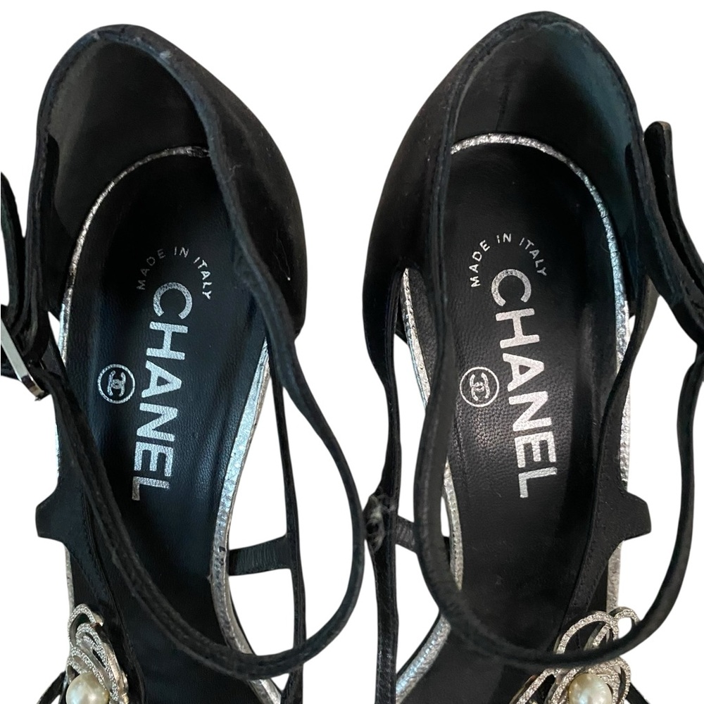CHANEL Black and Silver Strappy Heels - Picture 3 of 11